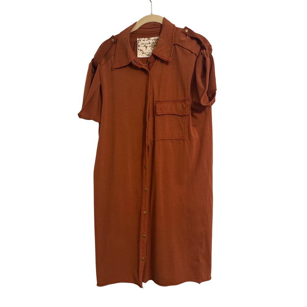 Raw Earth Wild Sky Organic Supima Cotton Shirt Dress Burnt Orange Womens Medium - Picture 1 of 8
